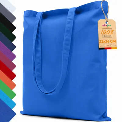 Produktbild von EllaTex Baumwolltasche 22x26 cm – Stoffbeutel aus 100% Baumwolle mit kurzen Henkeln, in Farbe: Blau