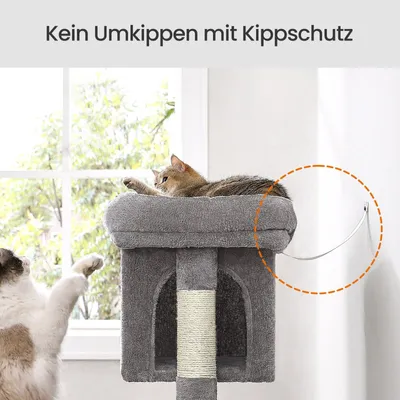 Obrázek produktu pro Kočičí škrábací strom s velkou plošinou | Světlě šedá barva | Rozměry: 32 x 49 x 74 cm