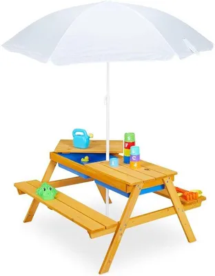 Produktbild von Famanu Kinderpicknicktisch mit Parasol - Holz, Natur