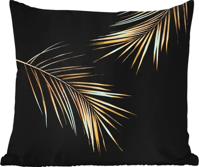 Produktbild von MuchoWow® Outdoor Kissen - Blätter - Pflanzen - Gold - Schwarz - Luxus - 45x45 cm - Wetterfest - Lounge Kissen - Fotokissen - Dekoratives Kissen
