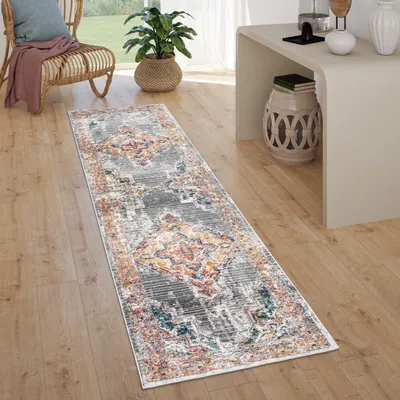 Immagine prodotto di Tappeto soggiorno a pelo corto vintage pastello moderno motivo orientale dimensioni 80x300 cm
