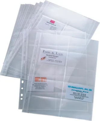 Image de Pochettes pour classeurs à anneaux pour cartes de visite A4 à deux rangées pour 200 cartes 90x58 Paquet de 10 pièces