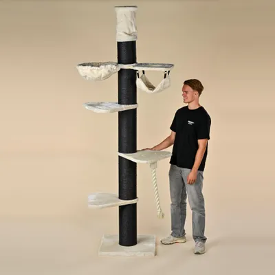 Immagine prodotto di RHRQuality Tiragraffi per gatti di grossa taglia - Maine Coon Tower Crown – Altezza da 240 a 260 cm – Con pali in sisal extra spessi da 20 cm – Blackline Crema