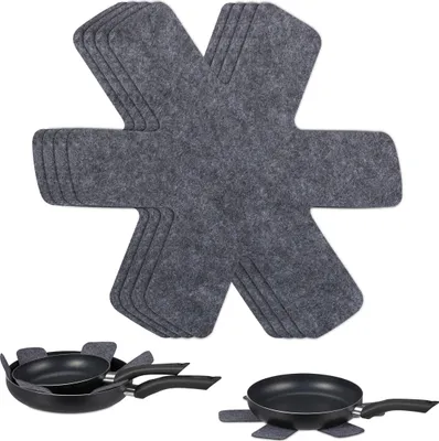 Produktbild von Relaxdays Pfannenschoner, 6er Set Pfannentrenner, 38 x 30 cm, Filz Pfannenschutz, Stapelschutz für Pfannen & Töpfe, grau