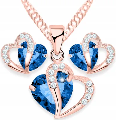 Immagine prodotto di Set composto da collana e orecchini placcati in oro con cuori in cristallo blu, ARGENTO 925