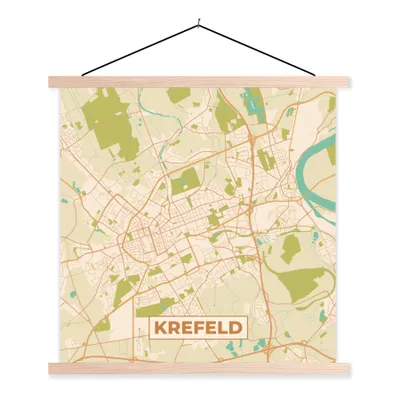 Produktbild von MuchoWow® Textilposter Krefeld - Karte - Vintage - Stadtplan 60x60 cm mit holzfarbenen Rahmen - Wanddekoration