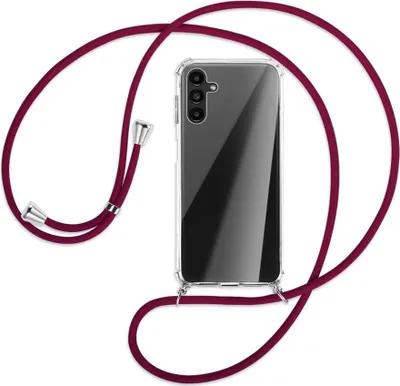 Produktbild von Handykette Backcover-Schutzhülle mit Band (Metall silberfarben) für Samsung Galaxy A13 5G - dunkelrot