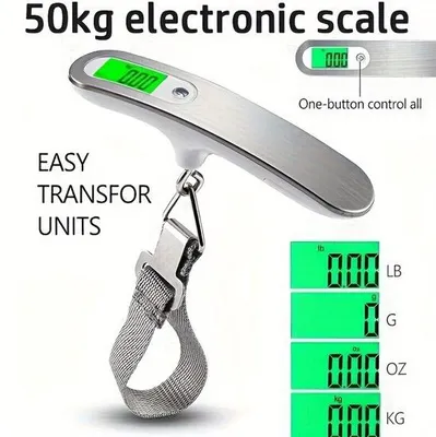 Immagine prodotto di Bilancia da viaggio elettronica in acciaio inossidabile, portata 50 kg, per uso esterno, portatile, maneggevole.