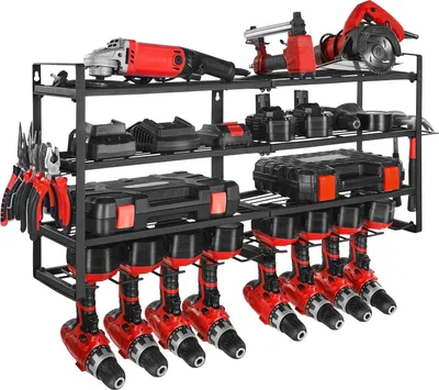 Produktbild von Werkzeughalter Wand - Werkzeugregal - 4 Ebenen - 8 Bohrerhalter - Mit Schraubendreherhalter - Wandmontage - Für Garage, Werkbank & Werkstatt