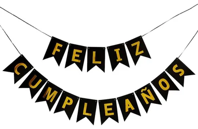 Geburtstagsbanner Spanisch Schwarz, 16x11,5 cm, Papier, 5 m Band