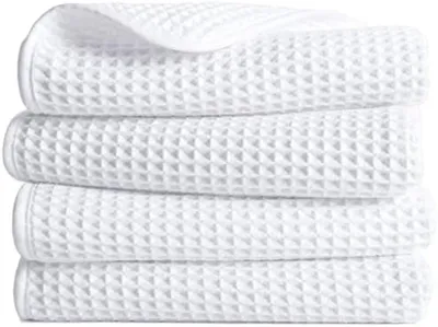Productafbeelding van PromoHome® 4-delige set microvezel handdoeken - 40x76 cm - Zeer absorberend, weinig pluis, sneldrogend, wafelstructuur, wit