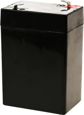 A black battery is shown against a white background.