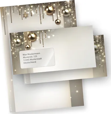 Produktbild von Briefpapier Weihnachten Set NOBLESSE 250 Sets elegantes Weihnachtsbriefpapier mit Fensterumschlag DIN A4 mit Umschlag mit Fenster