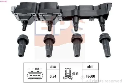 Produktbild von EPS 1.970.407 Zündspule passend für PEUGEOT 207 (WA, WC) 206 Schrägheck (2A/C) 206 CC (2D) 308 SW I (4E, 4H) für CITROËN BERLINGO (B9)