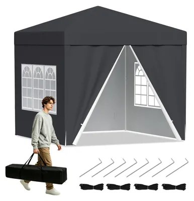 Zdjęcie produktu dla Pawilon Peviasot Faziango, 3x3 m, z ściankami bocznymi i oknami, składany pawilon typu pop-up z wodoodpornym dachem z materiału Oxford 210D, ochrona przed promieniowaniem UV 50+, regulowana wysokość, torba transportowa, kolor: szary
