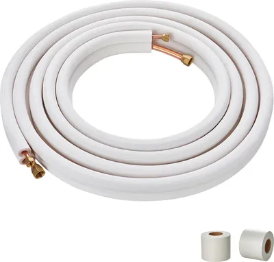 Produktbild von SucceBuy 7620 mm Mini-Split-Leitungssatz, 6,4 mm und 9,5 mm Außendurchmesser. Kupferrohre mit dreischichtiger Isolierung, für Mini-Split-Klimaanlagen, Kältemittel, Heizungspumpenausrüstung und HVAC, inkl. Wickelstreifen