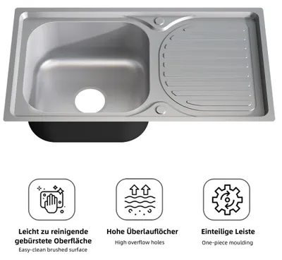 Produktbild von Edelstahlspüle Spülbecken Einbauspüle Küchenspüle Spüle Edelstahl Eckig Zubehör
