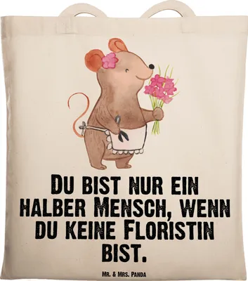 Produktbild von Mr. & Mrs. Panda Tote Bag Floristin Herz - Transparent - Geschenk, Stoffbeutel, Blumenlanden, Ausbildung, Shopping Tasche, Jutebeutel, Spruch, dokumententasche, Beruf