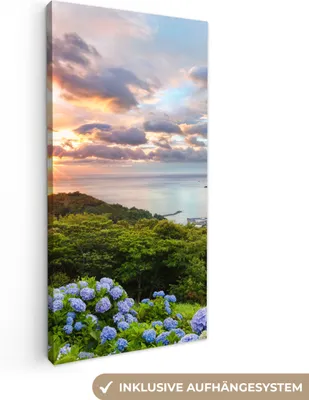 Obrázek produktu pro OneMillionCanvasses® - Obraz na plátně - Květy hortenzie při západu slunce, nástěnná malba, nástěnné dekorace obrazy obývací pokoj, 40x80cm