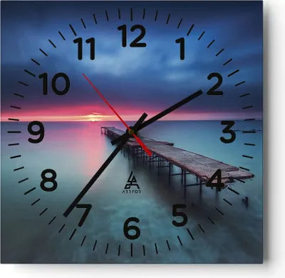 Produktbild von Wanduhr - Quadrat - Glasuhr - Brücke Meer Landschaft - 30x30cm - Schleichendes Uhrwerk - Lautlos - zum Aufhängen bereit - Dekoration Modern - Wanddekoration aus Glas - C4AC30x30-4955