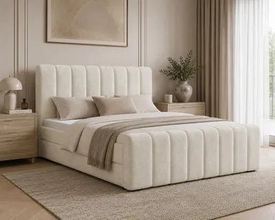 Produktbild von MOEBLO Boxspringbett 01 BIS – Boxbett Kontinentalbett Polsterbett Doppelbett mit Bonell-Matratze, Topper und Bettkasten - 160x200 cm - Beige (Vibe 06)