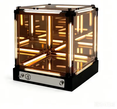 LED Nachtlampe Infinity Mirror Effekt, Acryl Kubus, Touch, USB-C, Gold