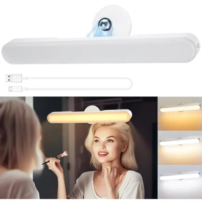 Produktbild von LED Spiegellampe, Tragbare Abnehmbare 360° magnetisches schminktisch beleuchtung,  3 Farbtemperaturen, Dimmbar,  Wiederaufladbar Spiegellampe