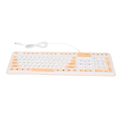 Obrázok produktu pre Skladateľná silikónová klávesnica s 106 klávesmi – vodotesná, prachotesná, s USB káblom, tichá, pre PC a notebook, oranžová