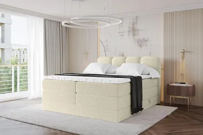 Produktbild von ALTDECOR Boxspringbett - NINA KING - 180x200 Beige- Komplett-Set mit H3 und H4 Matratzen und Topper, Polsterbett mit Bettkästen, Lattenrost, Bett mit Stauraum, Doppelbett, Boxbett