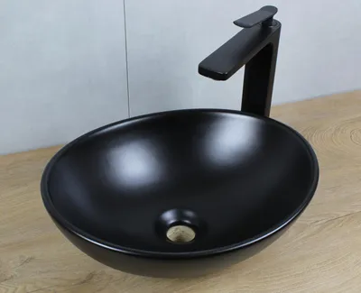 Produktbild von Keramik Waschbecken oval 410x335x145 mm schwarz matt ohne Überlauf Aufsatzwaschbecken ohne Zubehör