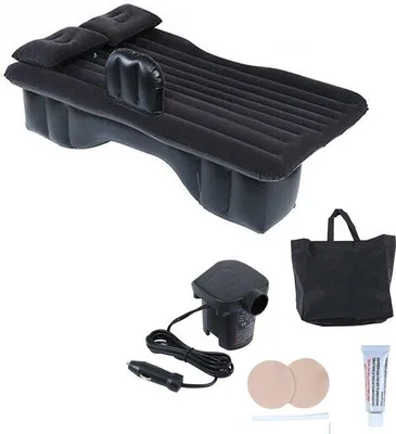Immagine prodotto di Materasso gonfiabile a due posti - Materasso gonfiabile per auto - Materasso gonfiabile da viaggio - Materasso per sedile posteriore - Divano gonfiabile con cuscini - Nero