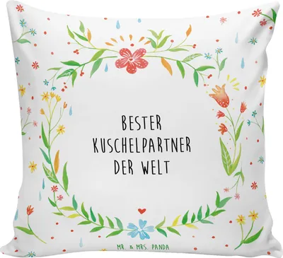 Produktbild von Mr. & Mrs. Panda kuschelkissen 40x40 Kuschelpartner - Weiß - Geschenk, Kissen, Kuscheln, Freund, Ehefrau, für sofa, Freundin, verliebt, Polster, Dekokissen
