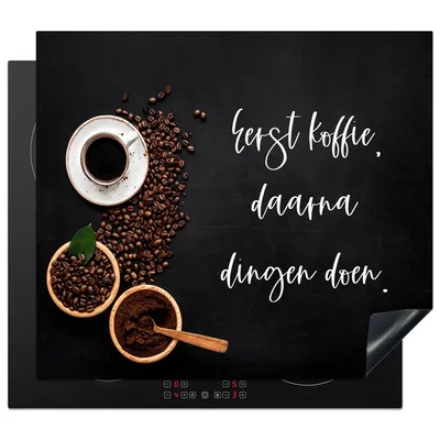 Produktbild von KitchenYeah© Herdabdeckplatte Erst der Kaffee, dann die Arbeit - Zitate - Sprichwörter - Kaffee , 60x52cm, Küche Deko, Glaskeramikkochfeld Herdabdeckung, Abdeckplatte fùr Kochfeld