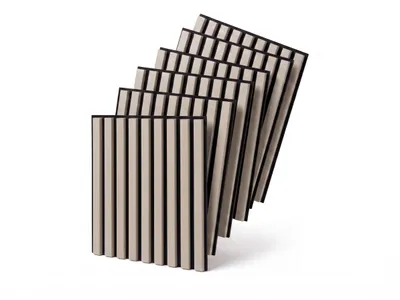 Produktbild von MEBANO. 6er-Set Akustikpaneele Holz 40x40 cm Sandgrau 3D Wandpaneele aus Holzfunier und Filz Wandverkleidung Moderne Lamellenwand, KI-generiertes Bild