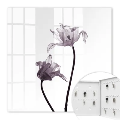Produktbild von Metall Schlüsselkasten 30 x 30 cm - weißer Schlüsselschrank zur Wandmontage - wandhängende Schlüsselbox mit Tür - rechts öffnend - Schlüsselaufbewahrung für Flur - Büro - Arbeitszimmer - Werkstatt - Garage - Minimalistische Blumen