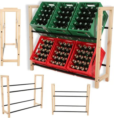 Produktbild von MODO24 Getränkekistenregal 6 Kisten, Kistenregal, Getränkeregal, Kistenständer, Holz Metall, Kellerregal, 94,5x32x111,5 cm, Natur/Schwarz, RSO