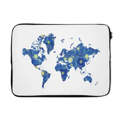 Produktbild von MuchoWow® Laptop Hülle 14 ZollWeltkarte - Van Gogh - Sternennacht Laptoptasche - Laptoptasche - Stoßsicher - Schutzhaube