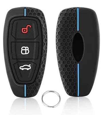 Immagine prodotto di Custodia in silicone per chiavi auto Ford, 3 pulsanti, colore blu, con portachiavi