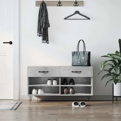 Produktbild von The Living Store Schuhbank Betongrau 102x35x55 cm Holzwerkstoff