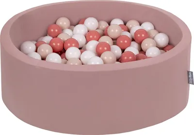 Zdjęcie produktu dla KiddyMoon suchy basen okrągły z piłeczkami 7cm wrzosowy: pastelowy beż-łososiowy-biały 90x30cm/200piłek zabawka basen piankowy