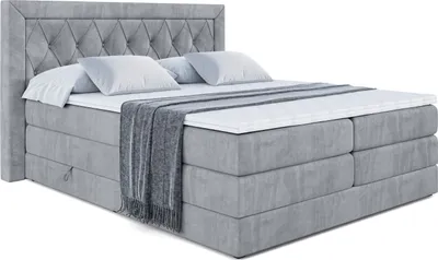 Produktbild von ALTDECOR Boxspringbett mit H3 Matratze-Bonellfederung, H4 Multipocket-Matratze (18 cm hoch) PUR, Topper (4 cm hoch), Polsterbett mit Kopfteil und Bettkasten - NOEL KING - 200x200 - Grau Samt
