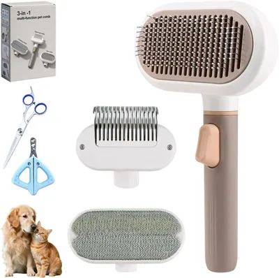 Imagen del producto de Cepillo de limpieza 3 en 1 con peine autolimpiante, para cabello largo y corto, y para mascotas