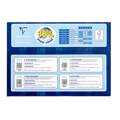 Produktbild von Clairefontaine Laser, Tintenstrahl Kopier- und Mehrzweckpapier - Weiß - 84% Opacity - DIN DIN A4 - 210 mm x 297 mm - 50 g/m² Grammage - 500er Pack - Umweltfreundlich