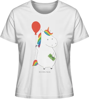 Produktbild von Mr. & Mrs. Panda Basic T-Shirt Damen Einhorn Luftballon Größe XL - Weiß - Geschenk, Geld, Sommershirt, Bedrucktes Shirt, Unicorn, Freundin, Oberteil, Baumwoll, Einhörner
