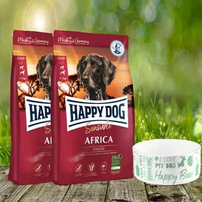 Produktbild von Happy Dog Sensible Africa 2 x 12,5 kg + Happy Dog Futternapf geschenkt