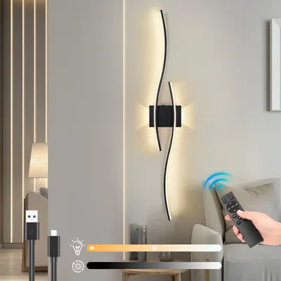 Produktbild von LED Wandleuchte Innen Modern Dimmbar 3 Farbtemperaturen Wiederaufladbar Wandlampe mit Fernbedienung