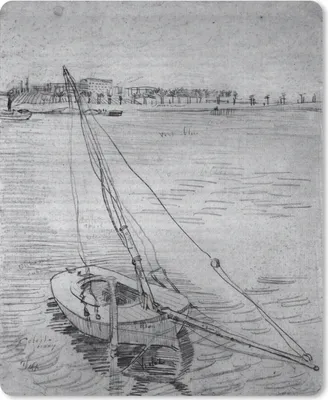Produktbild von MuchoWow® Mauspad Mousepad Segelboot auf der Seine bei Asnières - Vincent van Gogh - Schwarz und weiß 19x23 cm - Mousepads - Maus Mat - Pad - Mausunterlage - Mauspads - Spielen