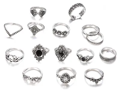 Immagine prodotto di Anello - Set di 15 anelli argento - Stile punk - Impilabile - 15 pezzi