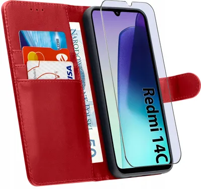 Imagen del producto de Funda para Xiaomi Redmi 14C | Tipo cartera de cuero, funda tipo libro clásica + protector de vidrio