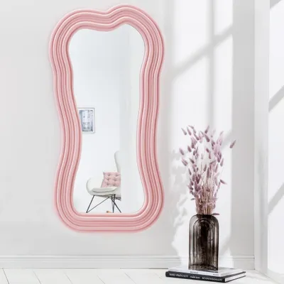 Produktbild von cagü: Art-Deco-Design Wandspiegel VITRE Pastell-Rosa Wellenform Rechteckig 100cm x 52cm
